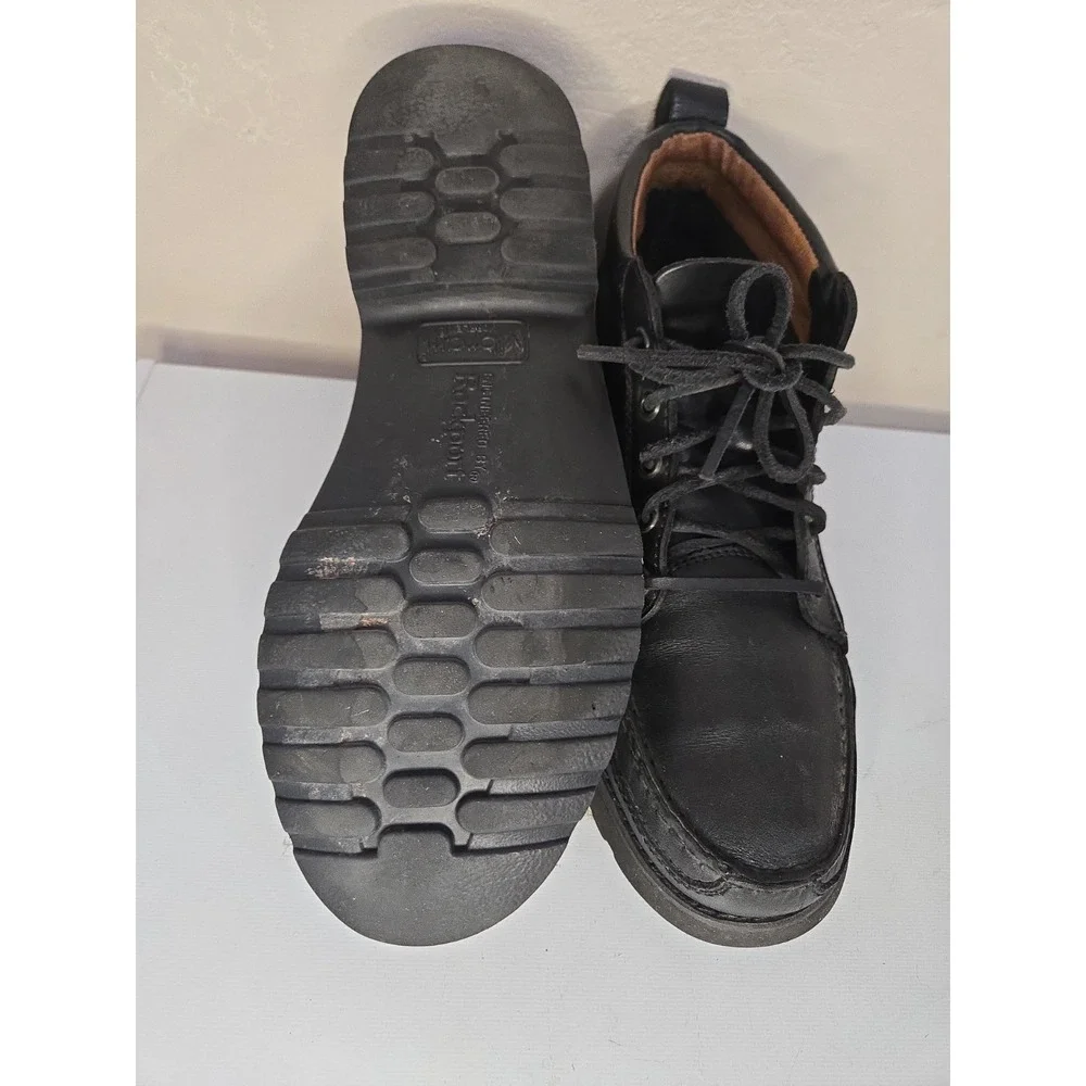 Rockport Mens Black Leather Boots Vibram Moc Toe Ankle Hikers Gorpcore Sz 9.5